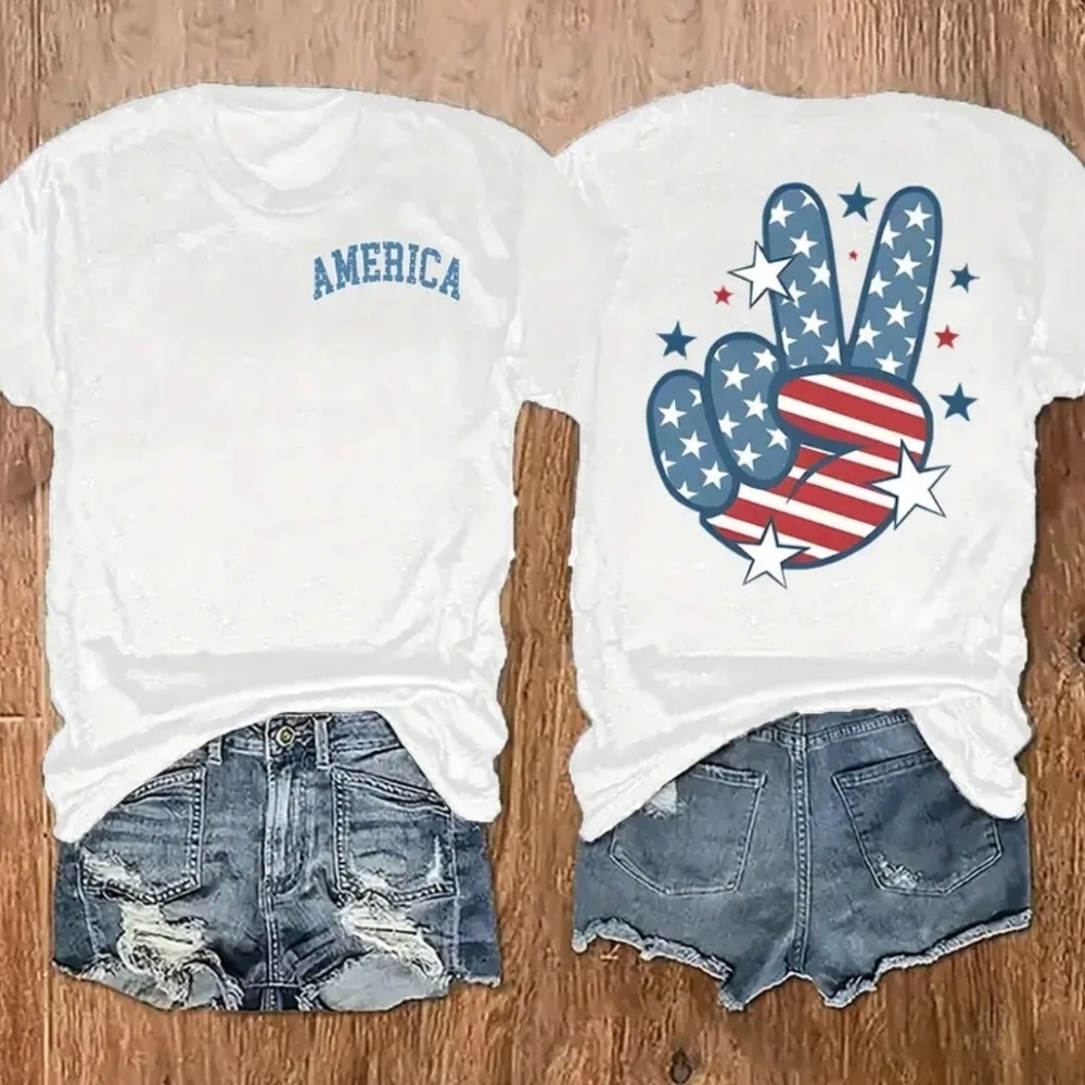 NEW! America Stars & Stripes‎ PEACE T-Shirt Fit Size M